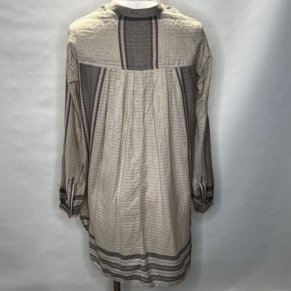 Free People XS Buttondown Tunic Dress Plaid Long Sleeves Pink Gray, Oversized - Picture 10 of 11